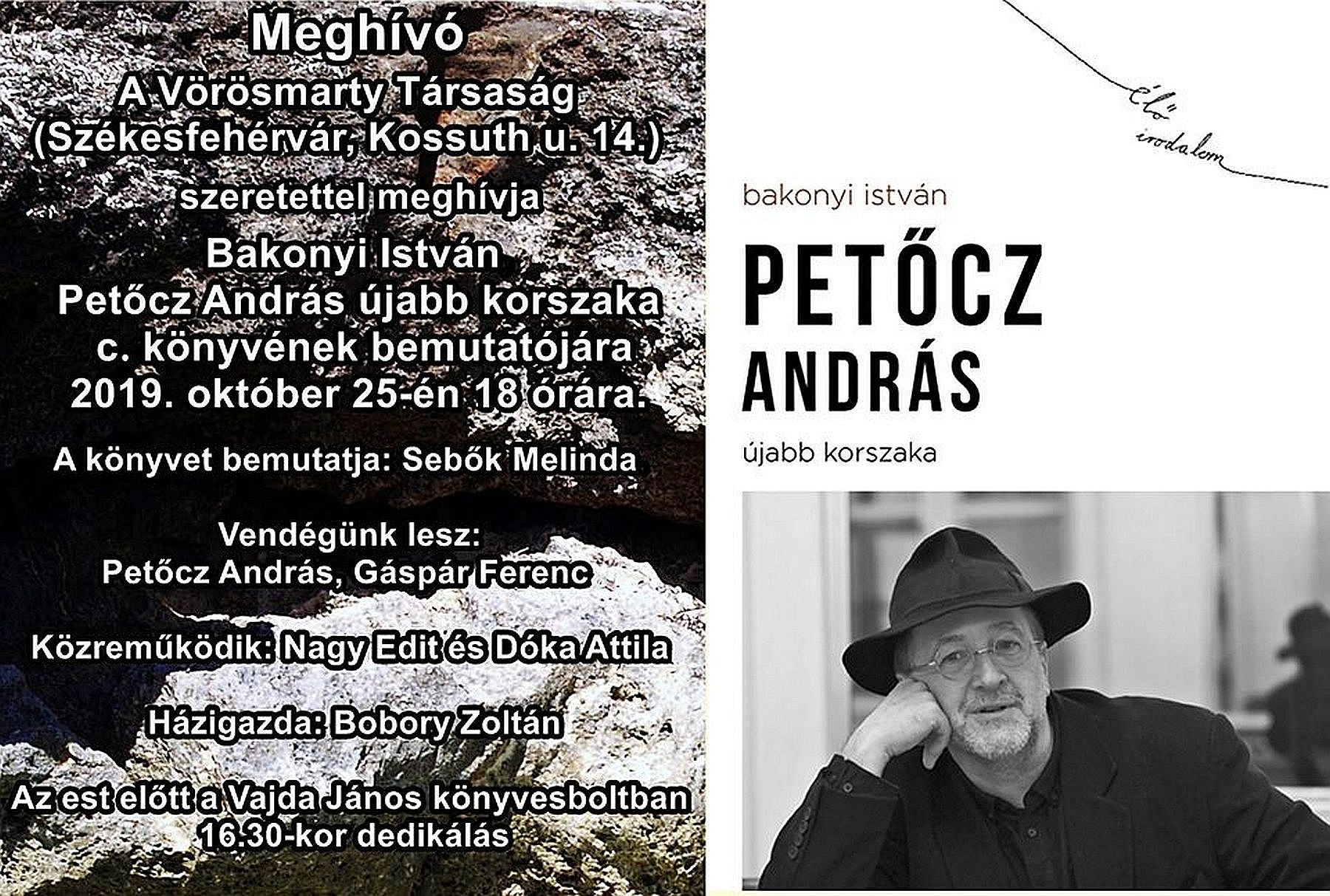 Bakonyi István Petőcz Andrásról írt monográfiáját mutatják be pénteken